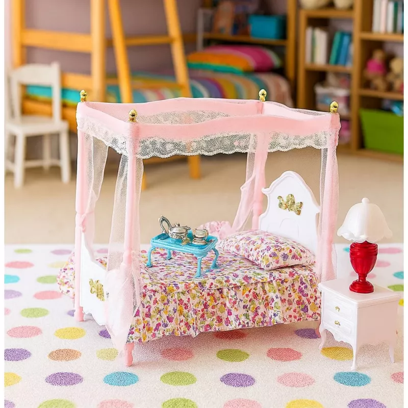 LEAN TOYS Poppenmeubelset: hemelbed, nachtkastjes, lampen