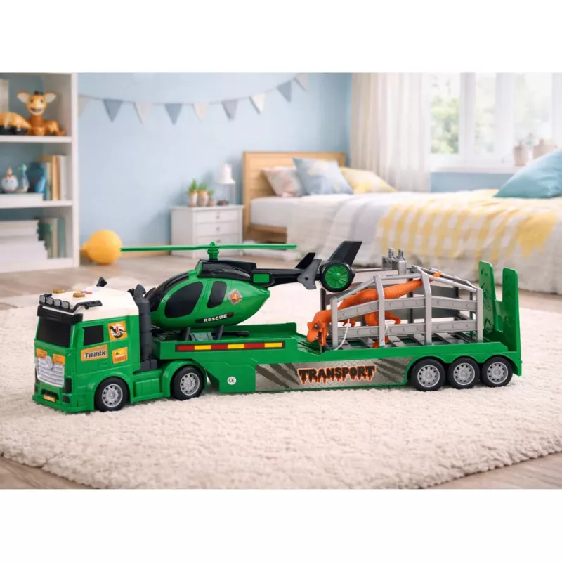 LEAN TOYS dinosaurus transportset: truck, takelwagen, helikopter, lichten, geluid