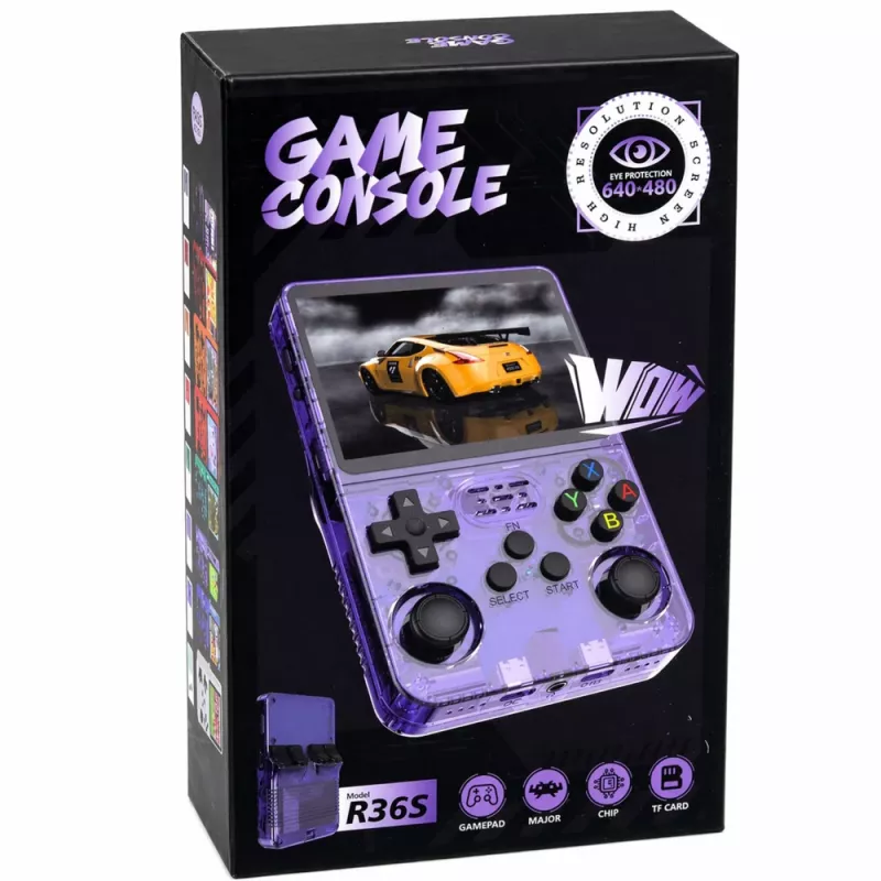 LEAN TOYS Mini R36S Draagbare Retro-Spelcomputer 21.000 IPS 3,5 inch Paars