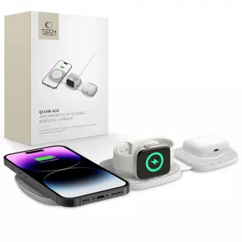 Tech-Protect QI15W-A32 3IN1 MagSafe Draadloze Oplaadstandaard Grijs