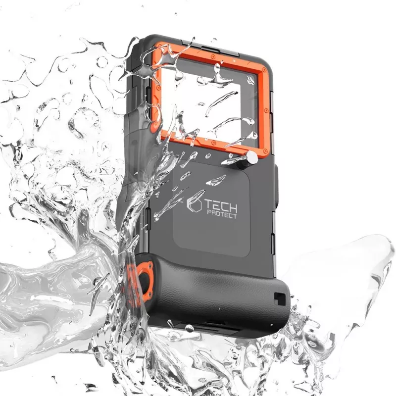 TECH-PROTECT IPX8 universele waterdichte duikhoes zwart/oranje