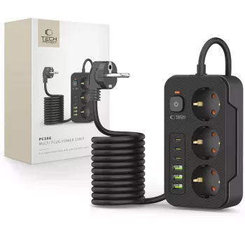 TECH-PROTECT PC3X6 stekkerdoos 3 USB & 3 Type-C & 3 stopcontact 200cm zwart