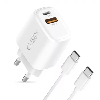 TECH-PROTECT NCA30 2-poorts netwerkoplader PD 30W / QC3.0 + USB-C-kabel wit