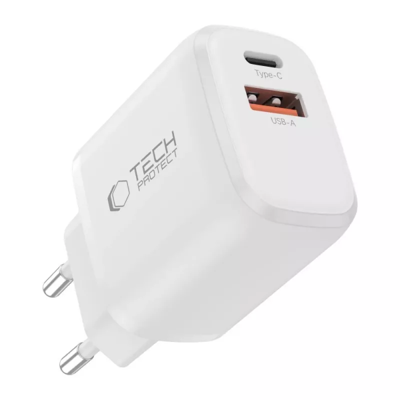 TECH-PROTECT NCA30 2-poorts netwerkoplader PD 30W / QC3.0 + USB-C-kabel wit
