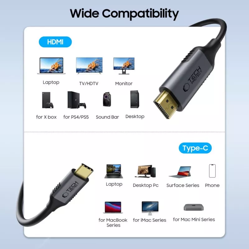 TECH-PROTECT UltraBoost USB-C naar HDMI 2.0 kabel 4K 60Hz 180cm zwart