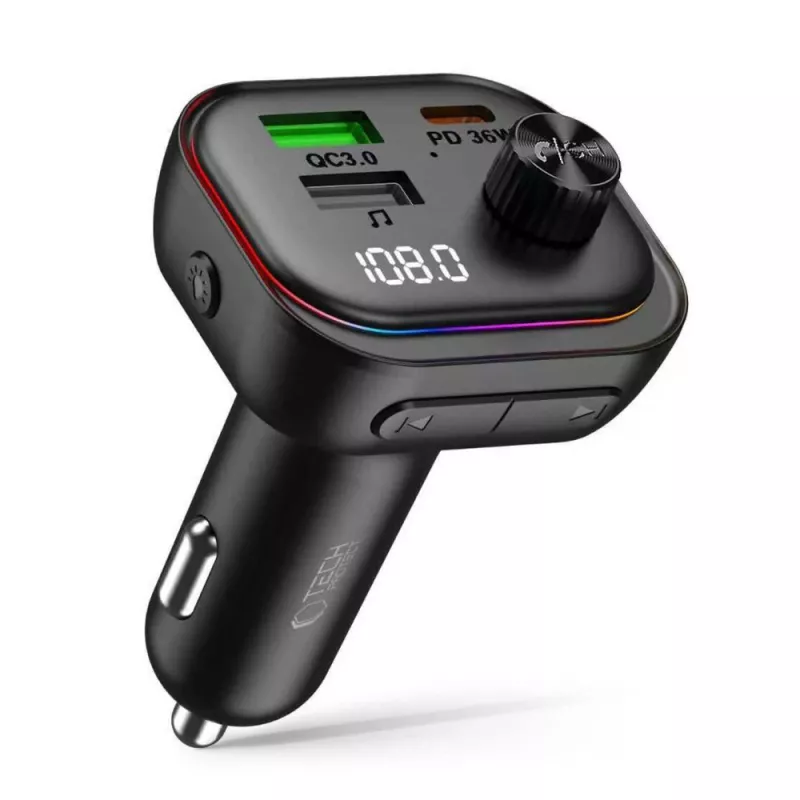 TECH-PROTECT CC07 3-poorts autolader PD 54W + FM-transmitter Bluetooth zwart