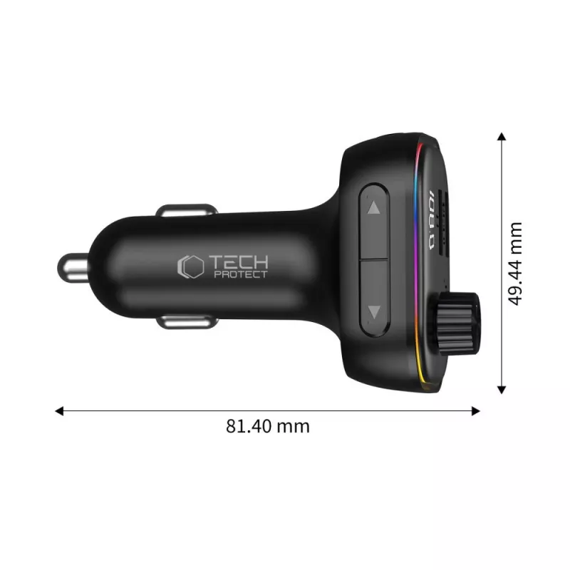 TECH-PROTECT CC07 3-poorts autolader PD 54W + FM-transmitter Bluetooth zwart
