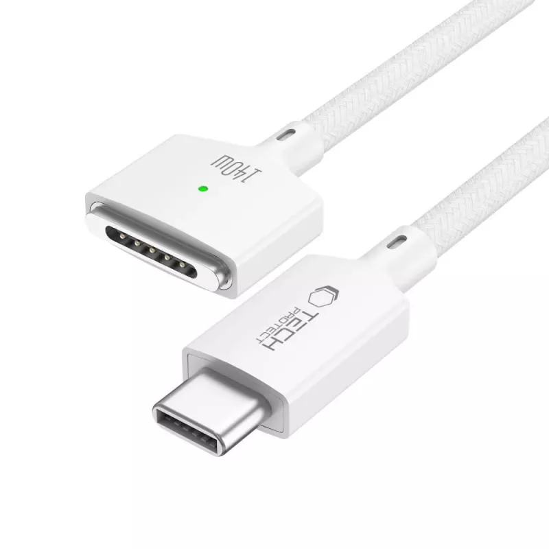 TECH-PROTECT MMC01 UltraBoost magnetische MacBook-kabel USB-C naar MagSafe 3 140W 200cm wit