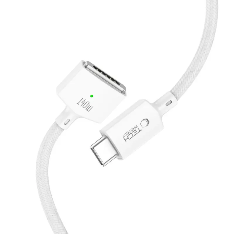 TECH-PROTECT MMC01 UltraBoost magnetische MacBook-kabel USB-C naar MagSafe 3 140W 200cm wit