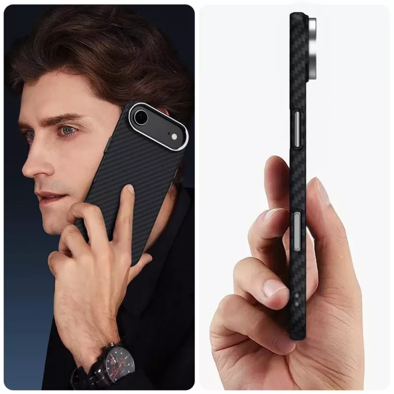 Tech-Protect Ion Carbon MagSafe hoes voor iPhone 17 Air, zwart/zilver