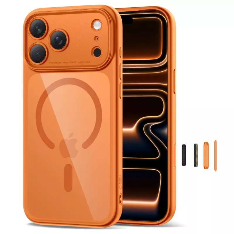 TECH-PROTECT MagPeak MagSafe Case voor iPhone 17 Pro Max, Cosmic Orange/Transparant