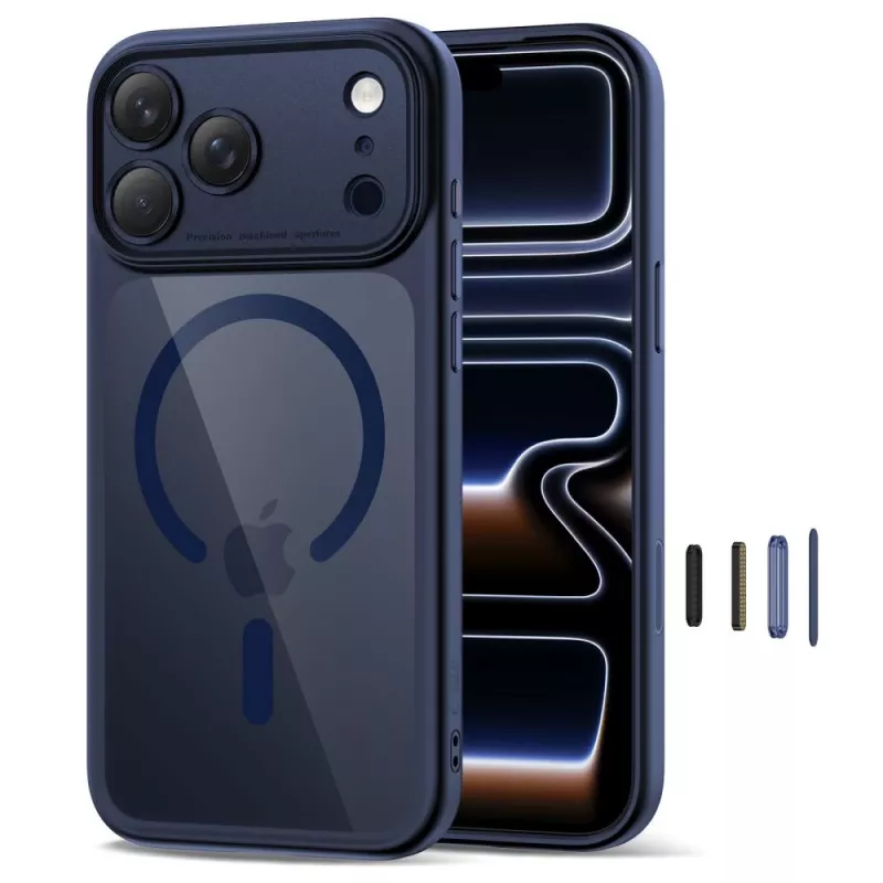 TECH-PROTECT MAGPEAK MagSafe Hybride Case voor Apple iPhone 17 Pro, Deep Blue/Transparant