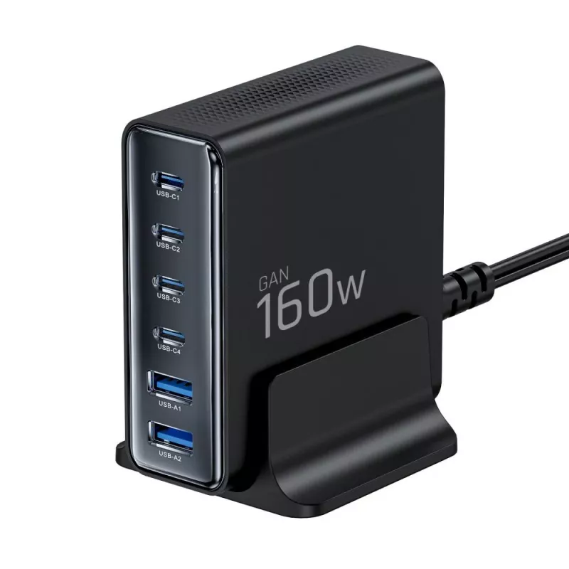 TECH-PROTECT DC160W-GAN 6-poorts desktop oplader PD 160W / QC3.0 zwart