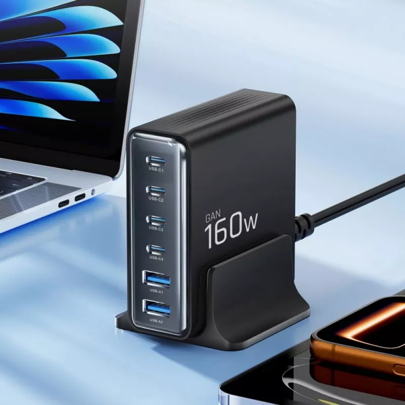 TECH-PROTECT DC160W-GAN 6-poorts desktop oplader PD 160W / QC3.0 zwart