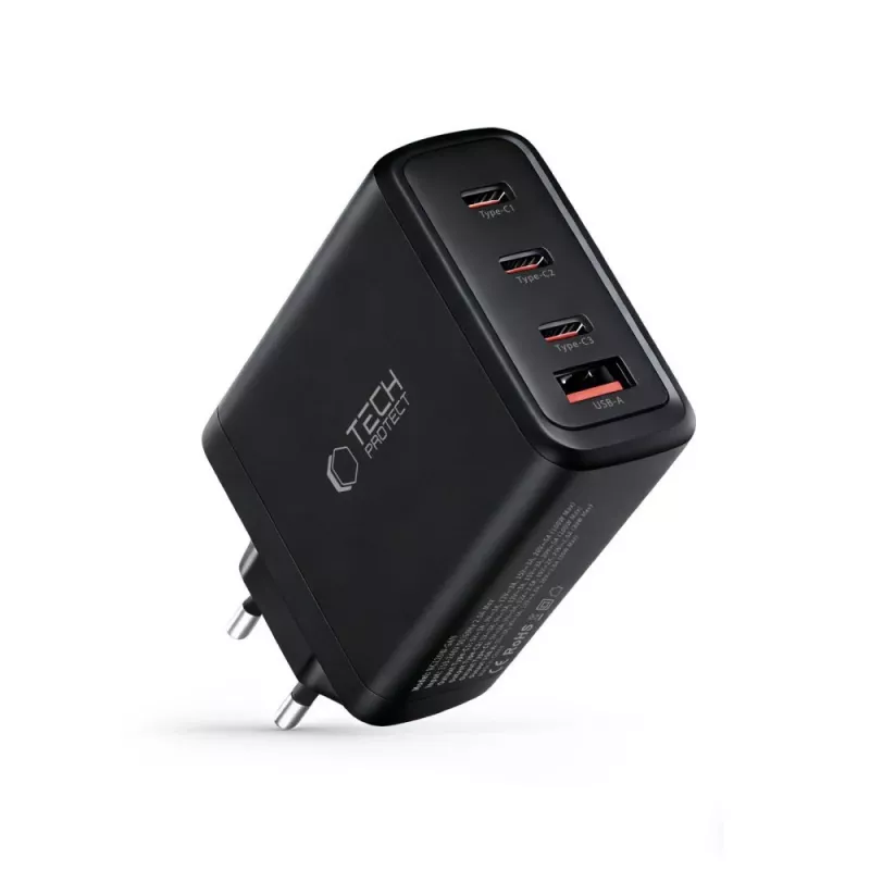 TECH-PROTECT NC120W-GAN 4-poorts netwerkoplader PD 120W / QC3.0 zwart