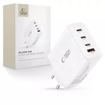 TECH-PROTECT NC140W-GAN 4-poorts netwerkoplader PD 140W / QC3.0 wit