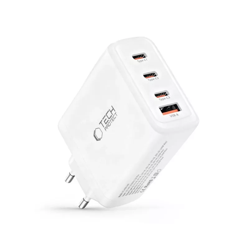 TECH-PROTECT NC140W-GAN 4-poorts netwerkoplader PD 140W / QC3.0 wit