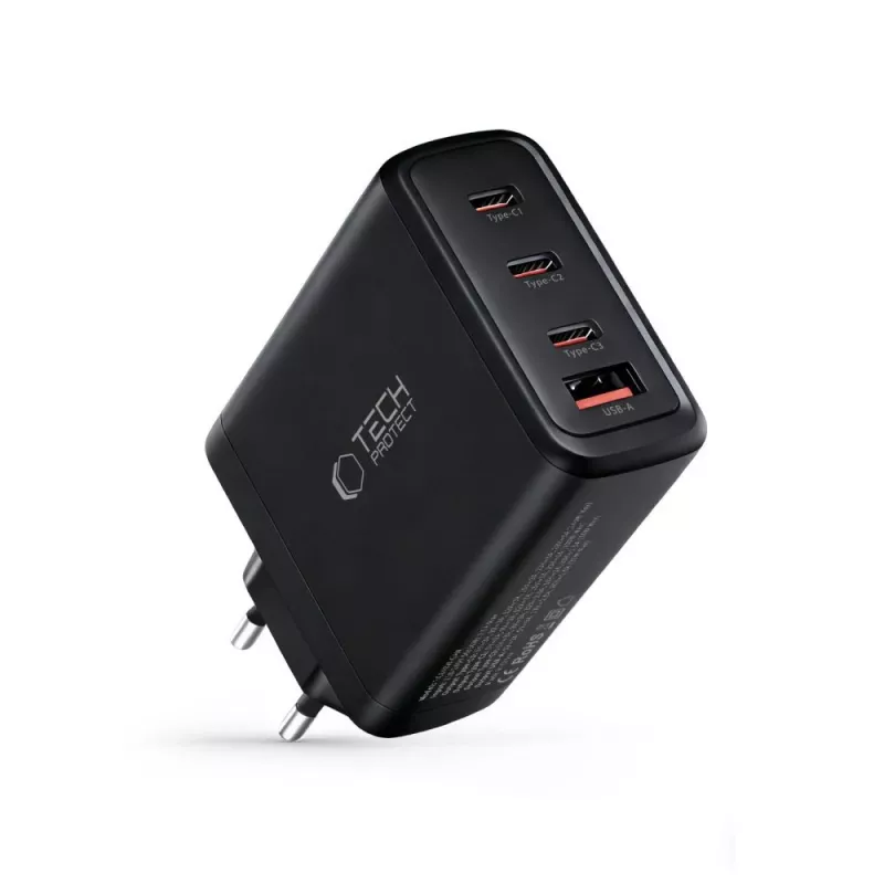 TECH-PROTECT NC140W-GAN 4-poorts netwerkoplader PD 140W / QC3.0 zwart