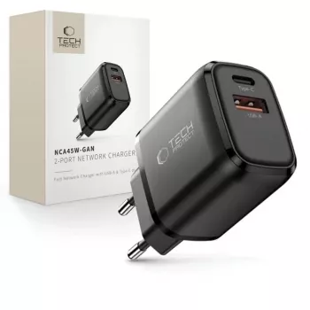 TECH-PROTECT NCA45W-GAN 2-poorts netwerkoplader PD 45W / QC3.0 zwart