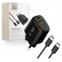 TECH-PROTECT NCA45W-GAN 2-poorts netwerkoplader PD 45W / QC3.0 + USB-C-kabel zwart