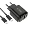 TECH-PROTECT NCA45W-GAN 2-poorts netwerkoplader PD 45W / QC3.0 + USB-C-kabel zwart