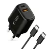 TECH-PROTECT NCA45W-GAN 2-poorts netwerkoplader PD 45W / QC3.0 + USB-C-kabel zwart