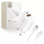 TECH-PROTECT NCA45W-GAN 2-poorts netwerkoplader PD 45W / QC3.0 + Lightning-kabel wit