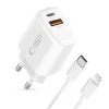 TECH-PROTECT NCA45W-GAN 2-poorts netwerkoplader PD 45W / QC3.0 + Lightning-kabel wit