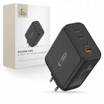 TECH-PROTECT NC200W-GAN 4-poorts netwerkoplader PD 200W / QC3.0 zwart
