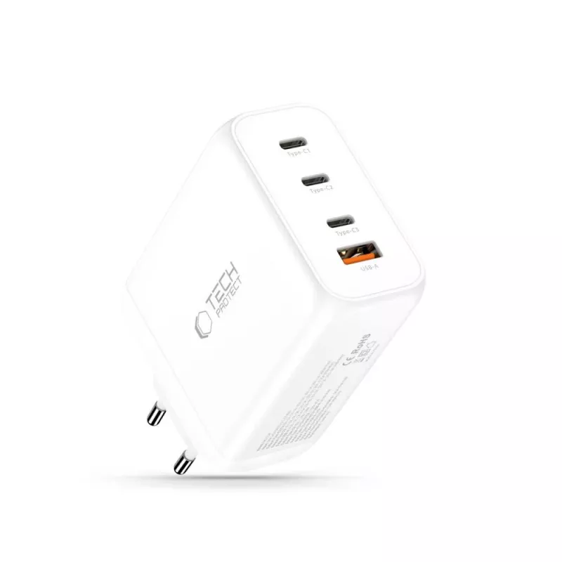 TECH-PROTECT NC200W-GAN 4-poorts netwerkoplader PD 200W / QC3.0 wit
