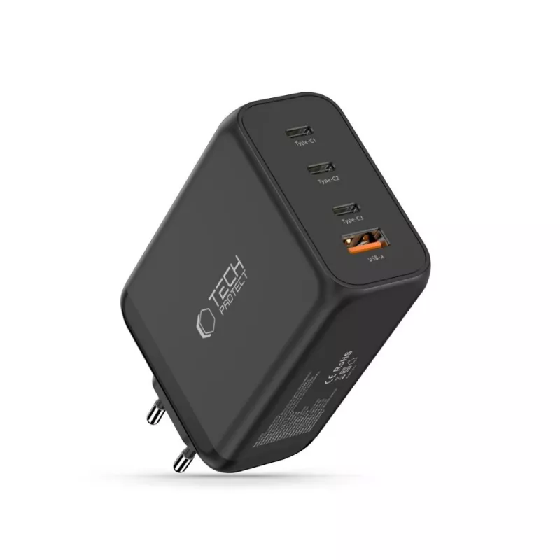TECH-PROTECT NC240W-GAN 4-poorts netwerkoplader PD 240W / QC3.0 zwart
