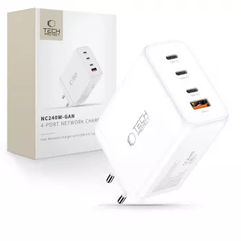 TECH-PROTECT NC240W-GAN 4-poorts netwerkoplader PD 240W / QC3.0 wit
