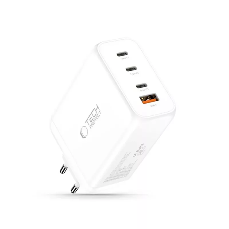 TECH-PROTECT NC240W-GAN 4-poorts netwerkoplader PD 240W / QC3.0 wit