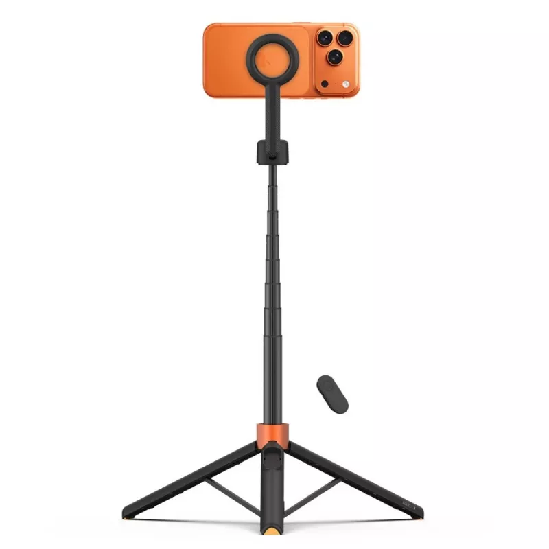 Tech-Protect L10S MagSafe Bluetooth-selfiestick met statief, oranje/zwart