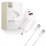 TECH-PROTECT NCA45W-GAN 2-poorts netwerkoplader PD 45W / QC3.0 + USB-C-kabel wit