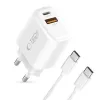 TECH-PROTECT NCA45W-GAN 2-poorts netwerkoplader PD 45W / QC3.0 + USB-C-kabel wit