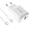 TECH-PROTECT NCA45W-GAN 2-poorts netwerkoplader PD 45W / QC3.0 + USB-C-kabel wit