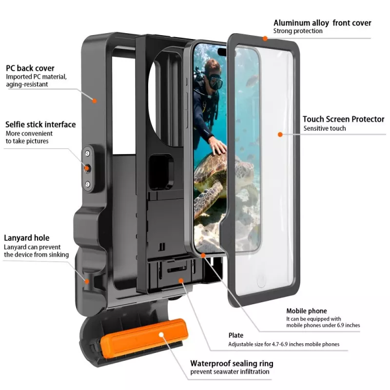 TECH-PROTECT IPX8 PRO universele waterdichte duikhoes grijs/zwart