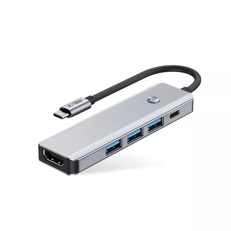 TECH-PROTECT HB01 hub-adapter 5in1 Type-C + USB3.0 + HDMI 4K 60Hz + PD100W spacegrijs