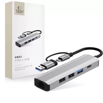 TECH-PROTECT HB03 hub-adapter 5in1 Type-C + USB 2.0 + USB 3.0 + RJ45 spacegrijs