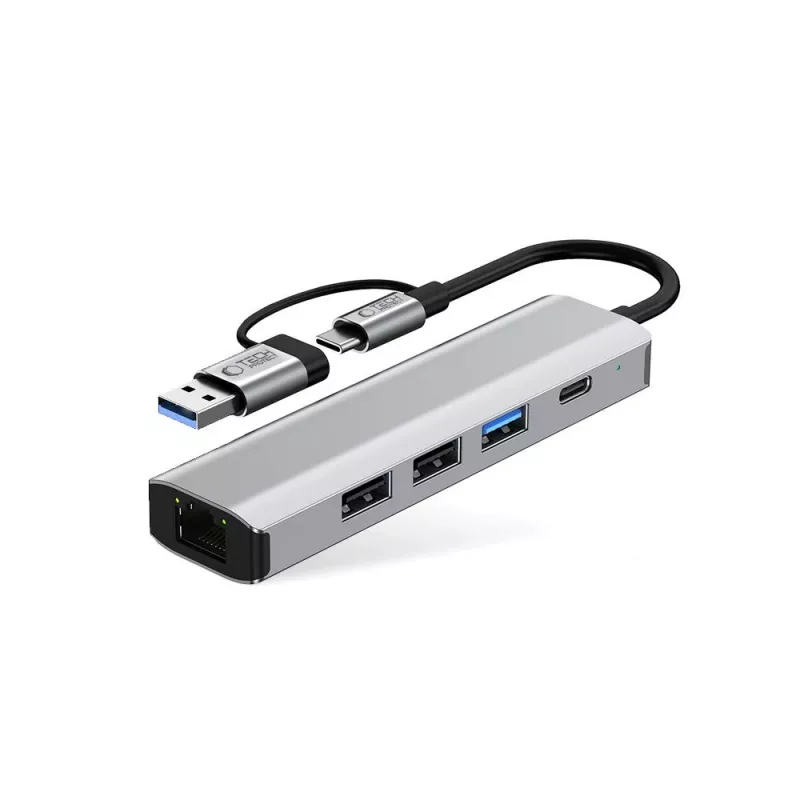 TECH-PROTECT HB03 hub-adapter 5in1 Type-C + USB 2.0 + USB 3.0 + RJ45 spacegrijs