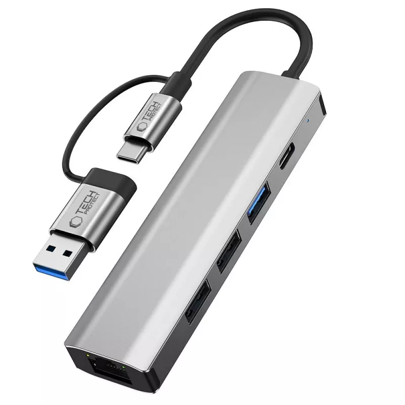 TECH-PROTECT HB03 hub-adapter 5in1 Type-C + USB 2.0 + USB 3.0 + RJ45 spacegrijs