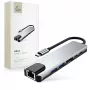 TECH-PROTECT HB02 hub-adapter 6-in-1 USB-C + USB 2.0 + USB 3.0 + HDMI 4K 30Hz + RJ45 + PD 100W spacegrijs