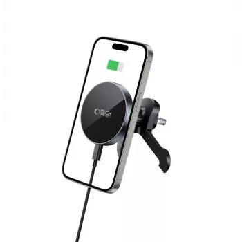 TECH-PROTECT MM15W-V5 magnetische MagSafe stabiele ventilatiehouder voor de auto draadloze oplader 15W zwart/zwart