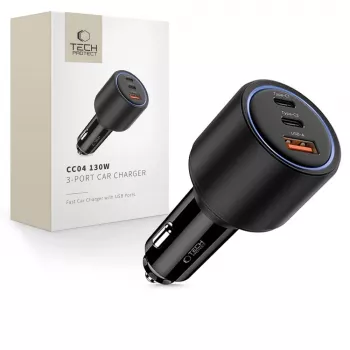 TECH-PROTECT CC04 3-poorts autolader PD 130W zwart