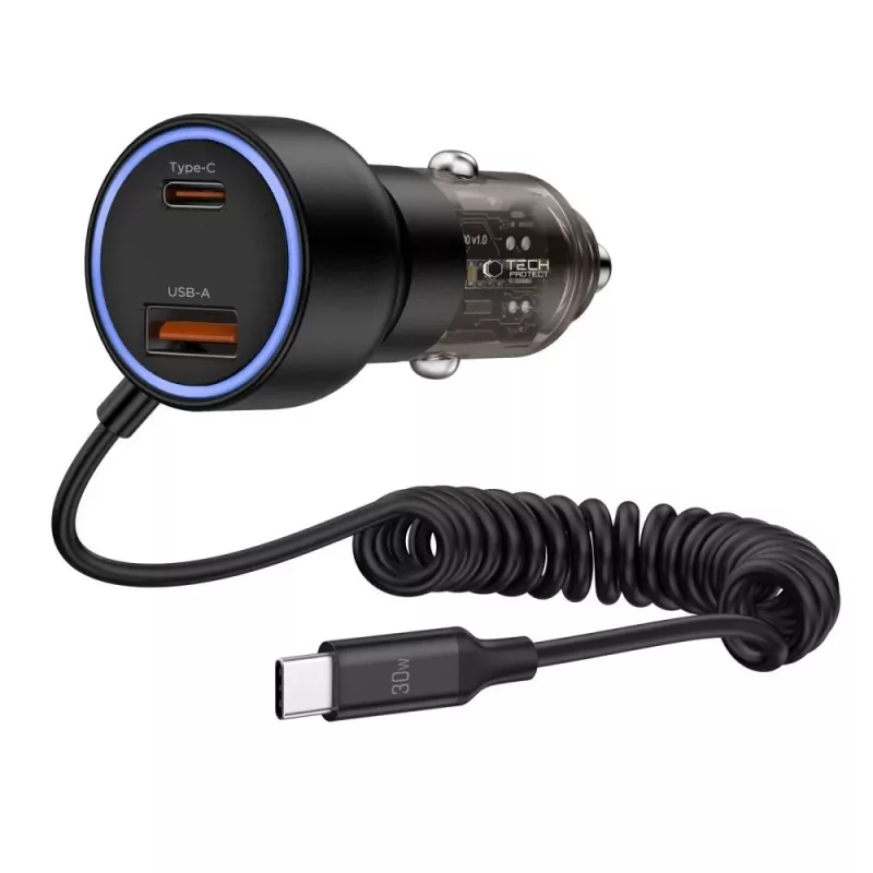 TECH-PROTECT CC05 2-poorts autolader PD 60W + kabel zwart