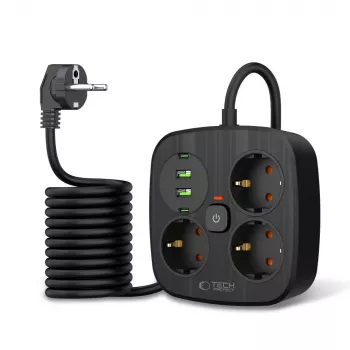 TECH-PROTECT PCS3X4 stekkerdoos 2 USB & 2 Type-C & 3 stopcontacten 200cm zwart