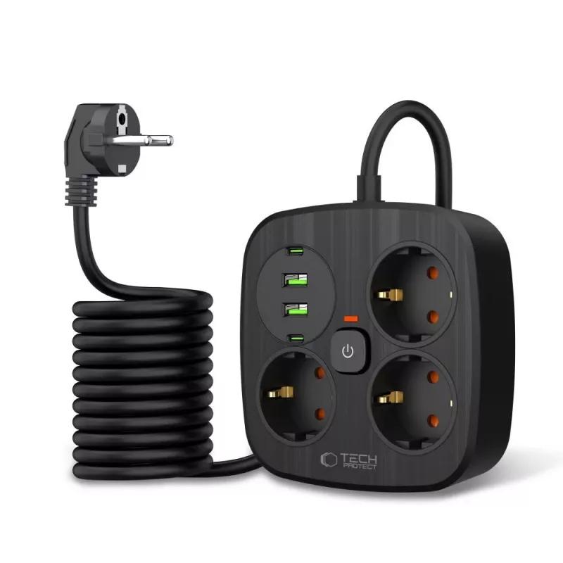 TECH-PROTECT PCS3X4 stekkerdoos 2 USB & 2 Type-C & 3 stopcontacten 200cm zwart