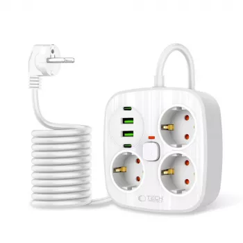 TECH-PROTECT PCS3X4 stekkerdoos 2 USB & 2 Type-C & 3 stopcontacten 200cm wit