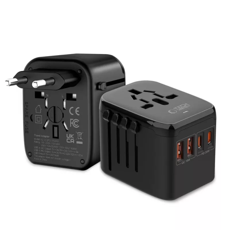 TECH-PROTECT TA200 reisadapter EU / UK / US / AU zwart